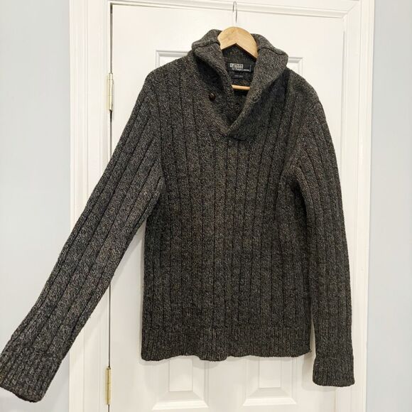 Ralph Lauren Polo Shawl collar Sweater XXL 100% Wool Grey Academia Winter Snow - Picture 4 of 8